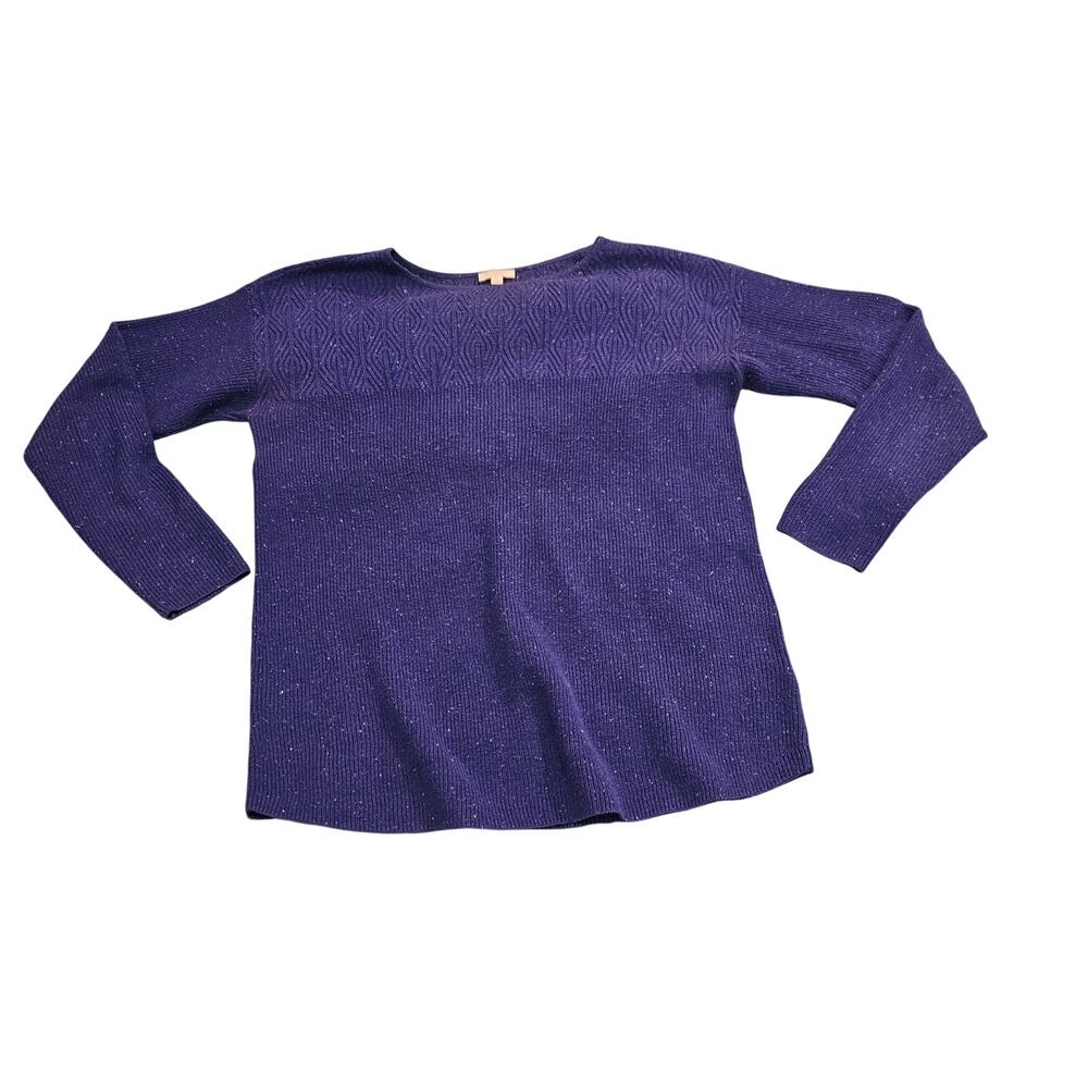 Talbots Blue Speckled Knit Sweater Womens Size SP Petite Small Long Sleeve